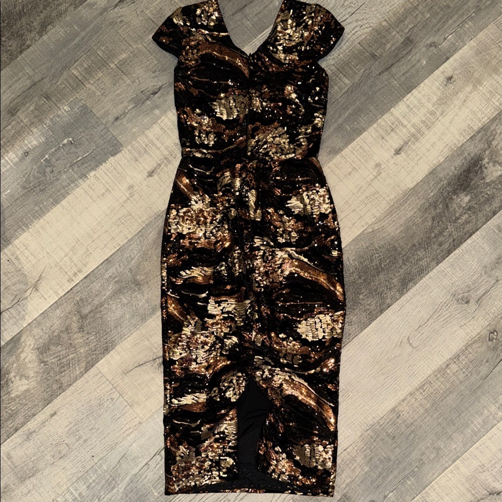 Dress the Population Metallic Black and Gold Midi Dress - Picture 7 of 14